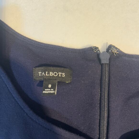 Talbots A-Line Dress Woman's 8 Peasant Rear Zip Just Above Knee ~37" L Navy Blue - Picture 2 of 11